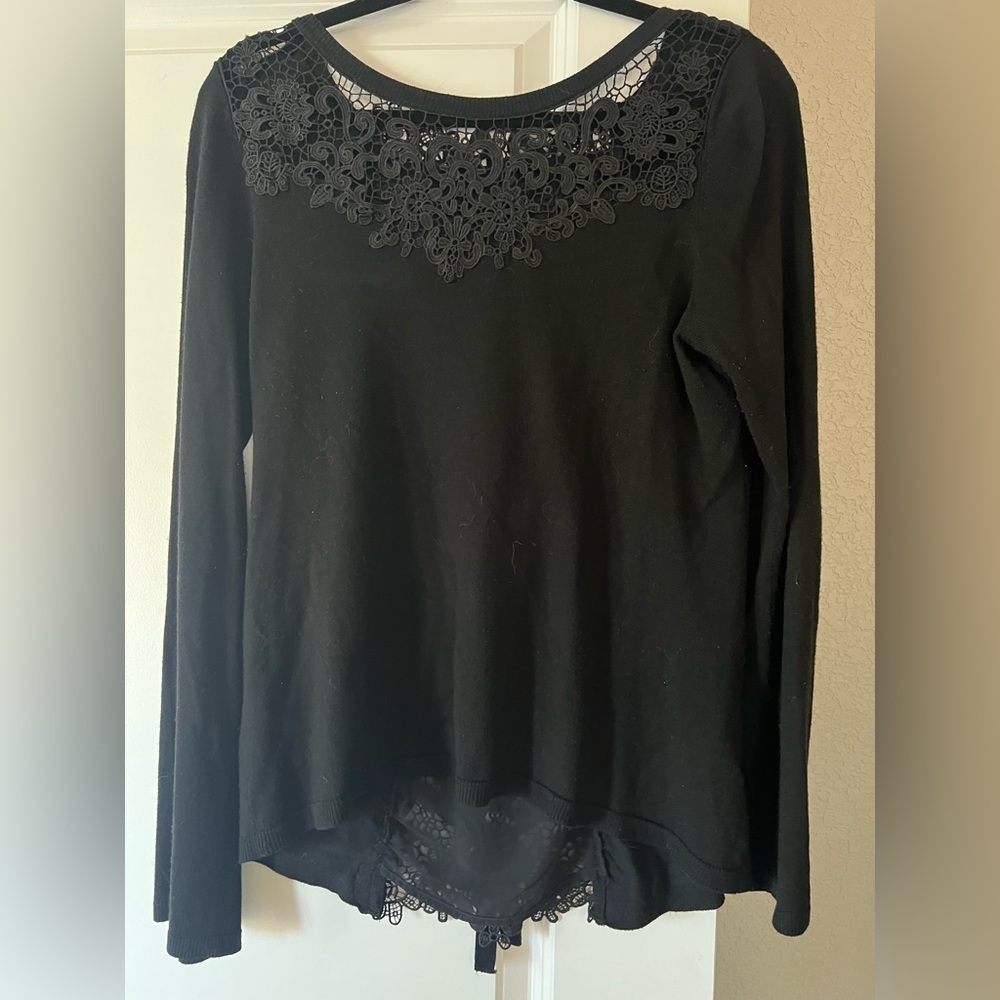 White House Black Market Sweater with Black Lace Shoulder and Back